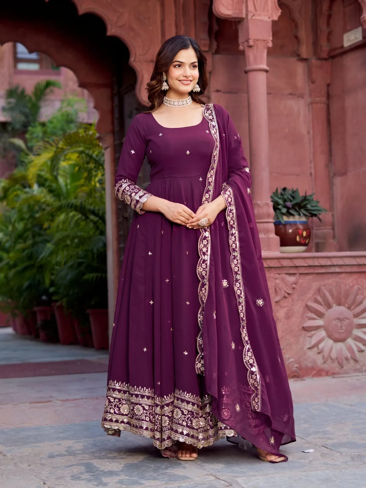 Traditional Inspired Full Length Gown with Rich Ethnic Detailing